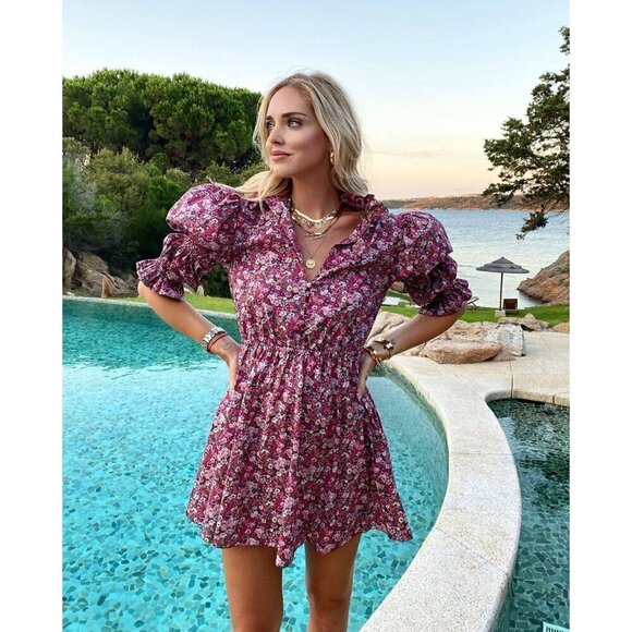 Philosophy di Lorenzo Serafini Puff Shoulder Dress in Red 2 Womens Floral - Picture 13 of 16